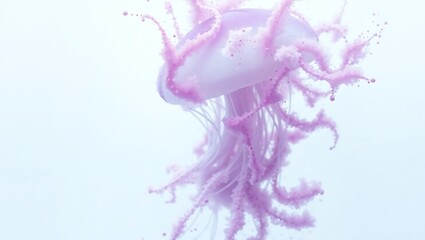 Fototapeta premium A jellyfish with light purple color tentacles floating gracefully in a white background studio shot