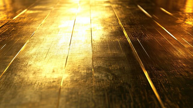 an interior space with a richly decorated floor that has a patterned design resembling golden tiles