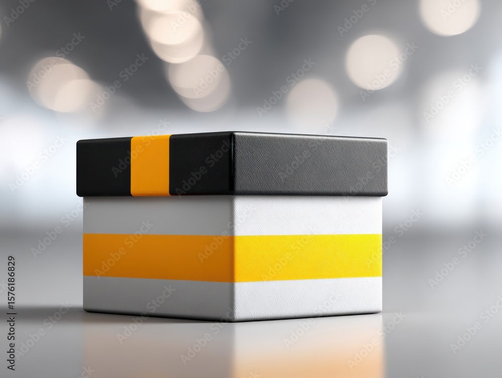Poster white box with yellow stripe, minimalist design element for modern visual projects
