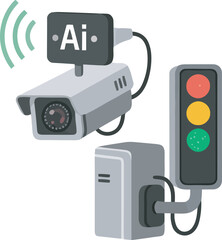 Traffic light system with AI-powered camera surveillance.