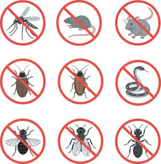 Nine pest control icons depicting common household and disease-carrying insects and rodents.