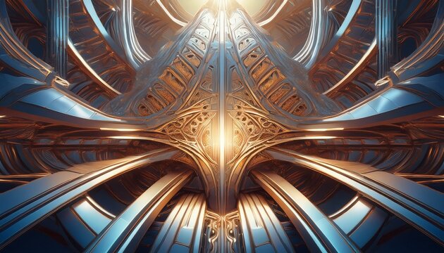 futuristic metallic structure with symmetrical abstract design