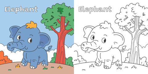 Elephant line art drawing coloring page