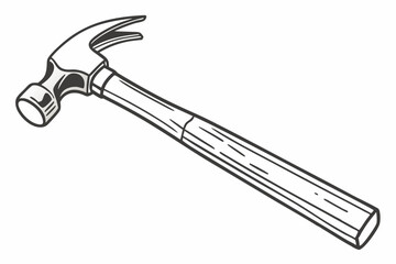 Monochrome Claw Hammer Illustration Tool for Carpentry Work and Woodworking Projects Shows Traditional Design