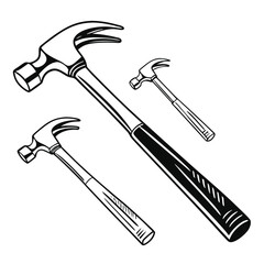 Hammer Time A Trio of Tool Illustrations for Construction and Carpentry Projects Featuring Various Sizes and Styles
