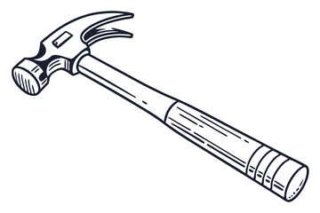 Hand Drawn Claw Hammer Illustration Tool for Nailing Carpentry and Construction Purposes with Black Outline isolated