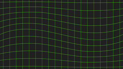 An abstract green distorted square background. A technology grid backdrop in black and green. 
