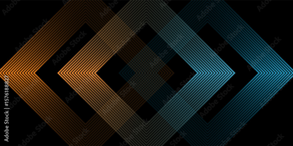 Poster 3d orange blue techno abstract background overlap layer on dark space with glowing lines decoration.