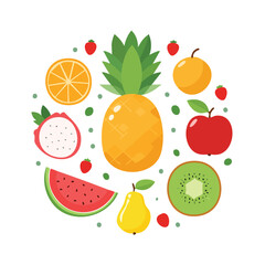 Set of Fruit Vector Icons &ndash; Colorful Assorted Fresh Fruits in Flat and Minimalist Style