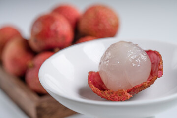 Fresh lychee and peeled lychee pulp