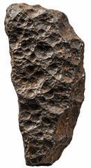 Meteorite fragment with rugged texture and irregular surface characteristics  