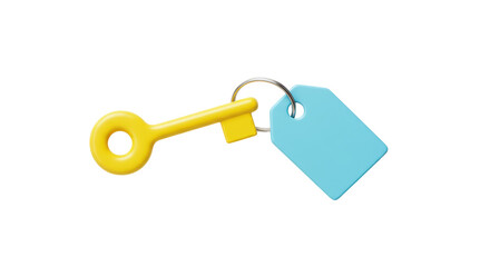 Isolated Yellow Key and Blue Tag Security Concept