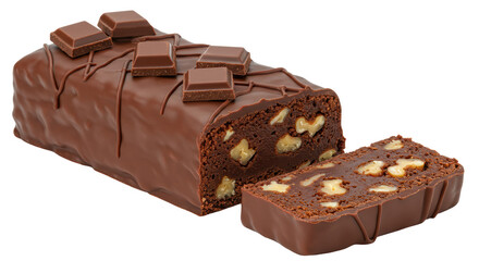 Isolated Chocolate Brownie Loaf with Walnut Pieces