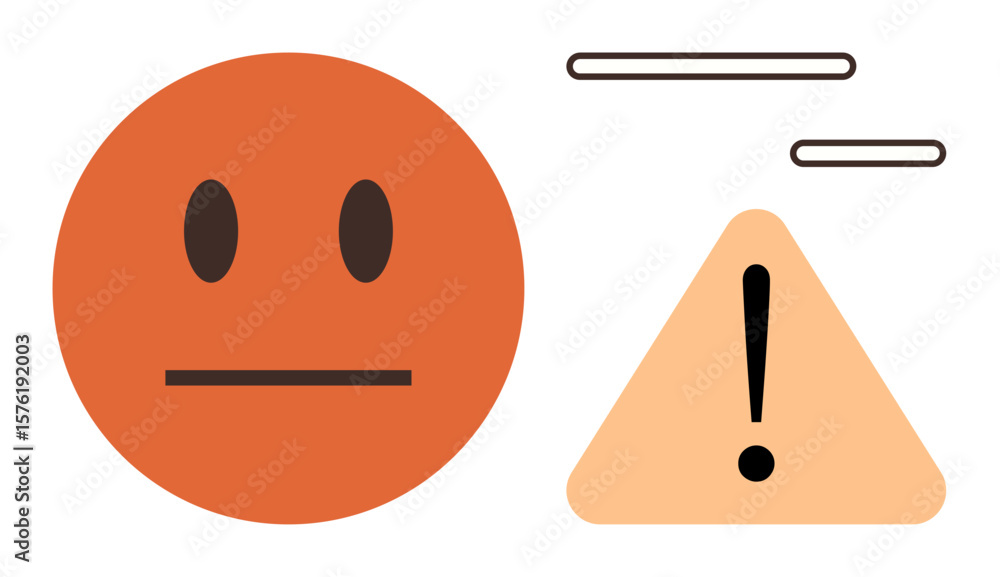Aufkleber orange neutral face paired with a triangular caution sign displaying an exclamation mark. ideal for 