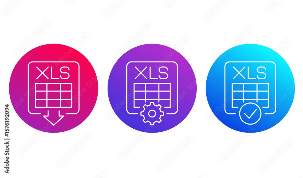 Poster download xls document line icons for web and apps
