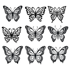 A beautiful, colorful set of vector butterfly illustrations with delicate wings, perfect for nature-inspired designs or isolated patterns