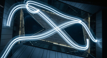 Fototapeta premium Abstract Light Trails Forming an Infinity Symbol Over Modern Architecture.