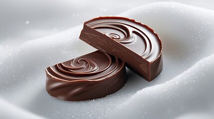 Luxurious handmade gourmet candy with rich chocolate ganache filling, sliced to reveal creamy texture, isolated on white background for premium dessert, confectionery, or packaging design.