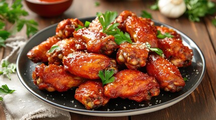 Fototapeta premium Homemade Garlic Parmesan Chicken Wings in a plate
