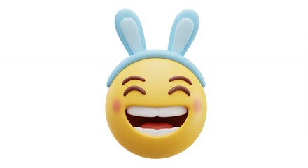 Happy smiling emoji face with rabbit ears