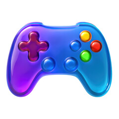 3D Translucent Icon Style Gaming Controller with Blue and Purple Hues Accented by Colorful Buttons and Transparent Background