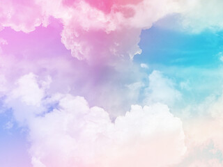 beauty sweet pastel blue and pink colorful with fluffy clouds on sky. multi color rainbow image....
