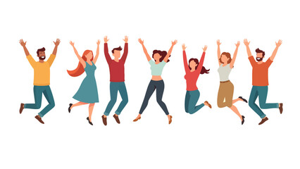Fototapeta premium Icons Pack Celebratory Jumping Action of Diverse People in a Joyful Moment, Illustration, Fun Environment, Dynamic Viewpoint, Celebration Concept