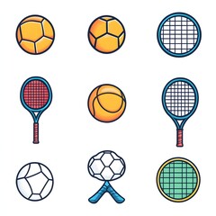 Colorful sport equipment icons.