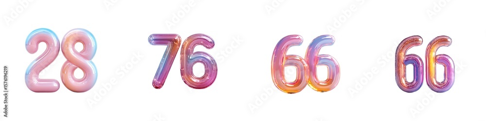 Poster 3d holographic liquid numbers in y2k style isolated. render of 3d neon inflated iridescent numbers w