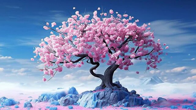 Cherry blossoms tree in Delfts Blauw realistis, highly detailed ,ai generatif