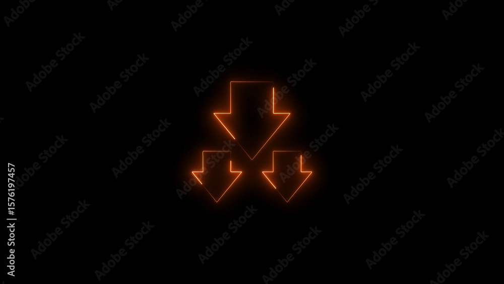 Aufkleber glowing neon arrows converging downwards isolated on black background symbolizing data flow