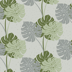 Elegant monstera leaves seamless pattern. Tropical leaf background. Foliage repeat. Vector print for fabric, paper design.