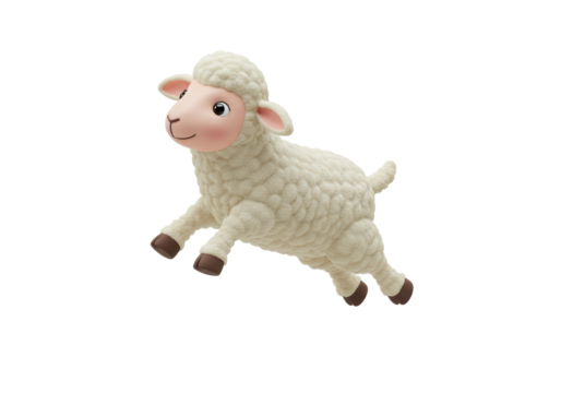 Isolated 3D Render Leaping Sheep Cartoon Style Character