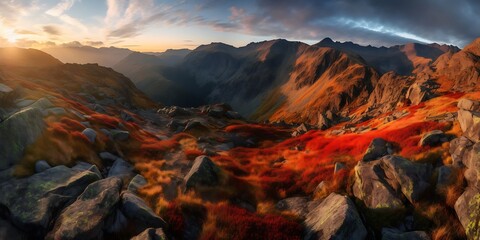 Obraz premium Spectacular Autumn Sunset over Majestic Mountain Range