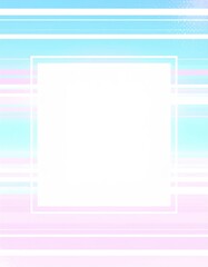 Fototapeta premium Abstract pastel background with horizontal stripes in blue, pink, and purple hues, featuring a central white square frame.
