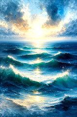 Majestic Ocean under the Golden Sunlight -Generative AI

