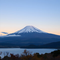 Fototapeta premium Fuji mountain and Kawaguchiko lake at sunset Autumn seasons Fuji mountain at yamanachi in Japan