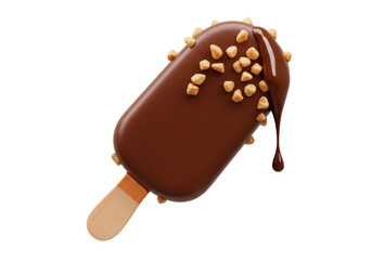 Isolated Chocolate Ice Cream Bar with Nuts Drizzled Syrup
