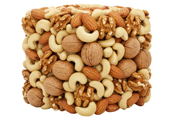 Isolated Assortment of Mixed Nuts, Walnuts, Almonds, and Cashews, Textured Surface