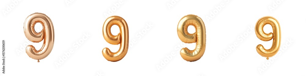 Poster 3d gold liquid number 9 in y2k style isolated on a white background. render of 3d golden inflated fi