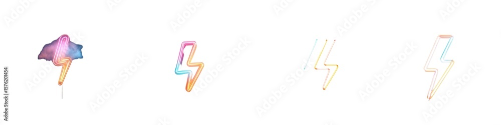 Poster 3d holographic lightning icons with a neon and chrome effect isolated on dark background. render of 