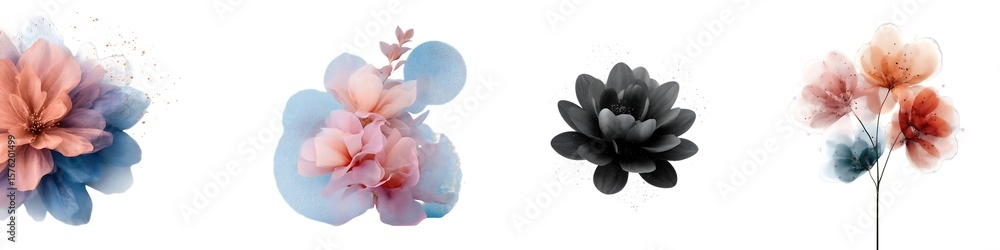 Poster 3d noise flower with grainy gradient effect in y2k style isolated on white. gritty flower with spray