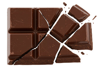 Isolated Broken Dark Chocolate Bar, Fracture Lines
