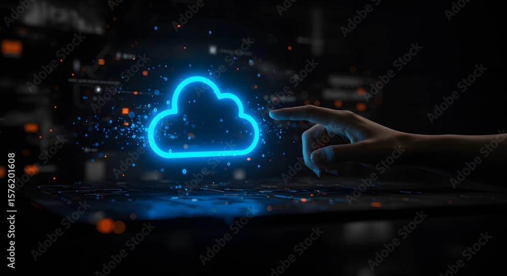 Poster digital cloud integration futuristic tech interface, innovation, and data storage solutions
