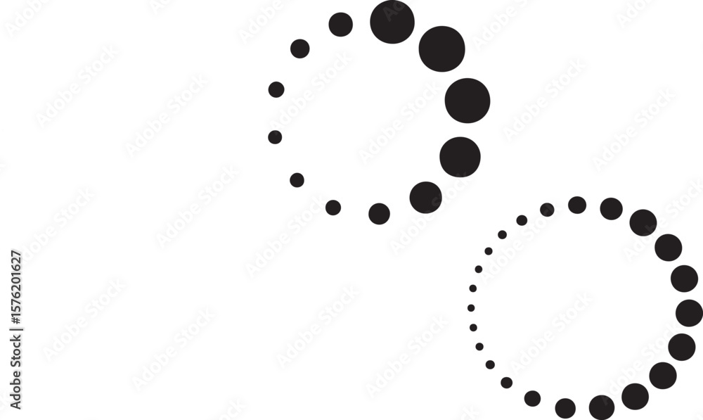 Poster vector art of two circular loading indicators with black dots on white isolated on transparent backg