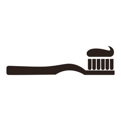 Toothbrush with toothpaste icon Dental care symbol simple black silhouette of a toothbrush. Dental health flat icon