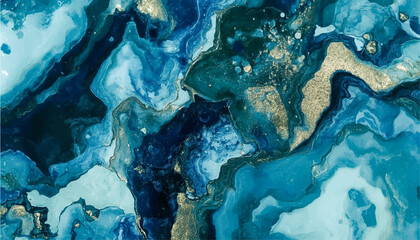 Blue marble and gold abstract background texture. 