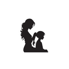 Mother Braiding Daughter’s Hair Silhouette – Tender Bond, Family Care & Morning Ritual