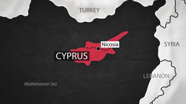 Cyprus Map - Fast Zooming from World Map. Animated Motion Graphics Shape Map of the Cyprus. 4K Resolution Stock Video for News, Vlogs etc.
