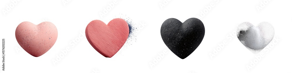 Poster 3d gritty hearts with grain gradient effect in y2k style isolated on white background. noise 3d hear